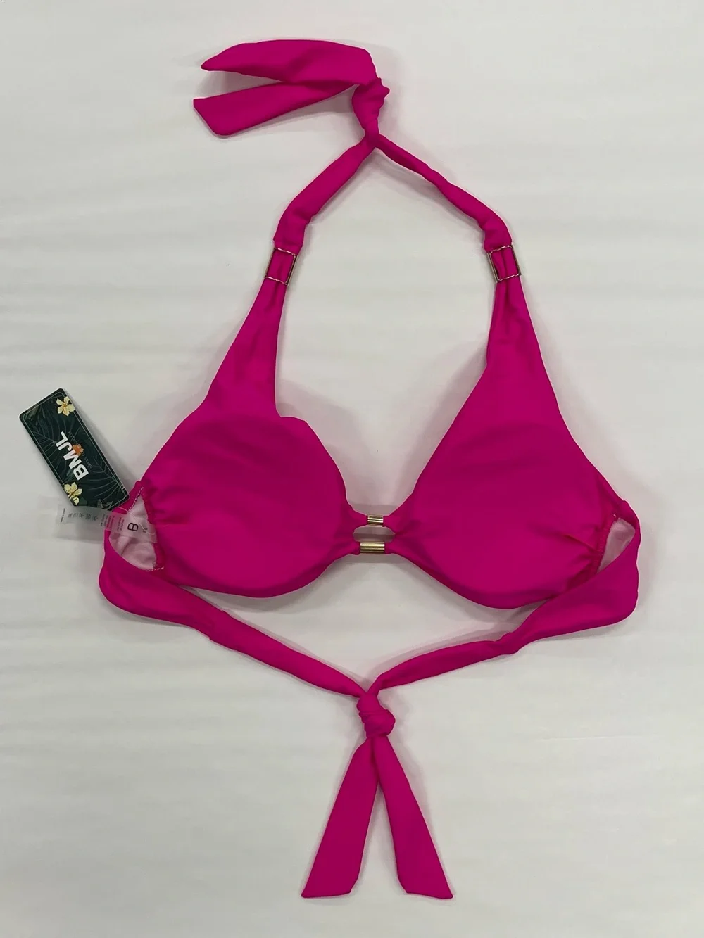 👙 Bmjl Women’s Halter Bikini Top in Fuchsia with Gold Accents | Sz Med